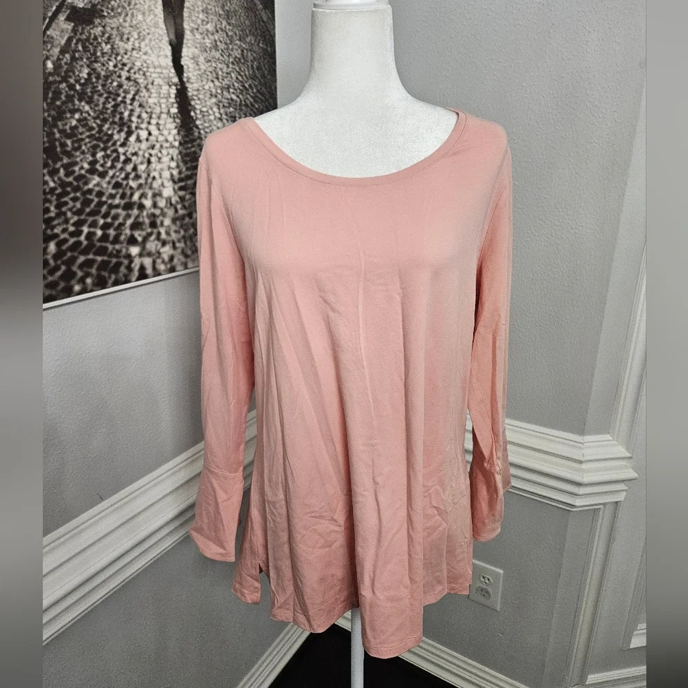Isaac Mizrahi Shirt Womens pink Top Long Sleeve Round Neck large